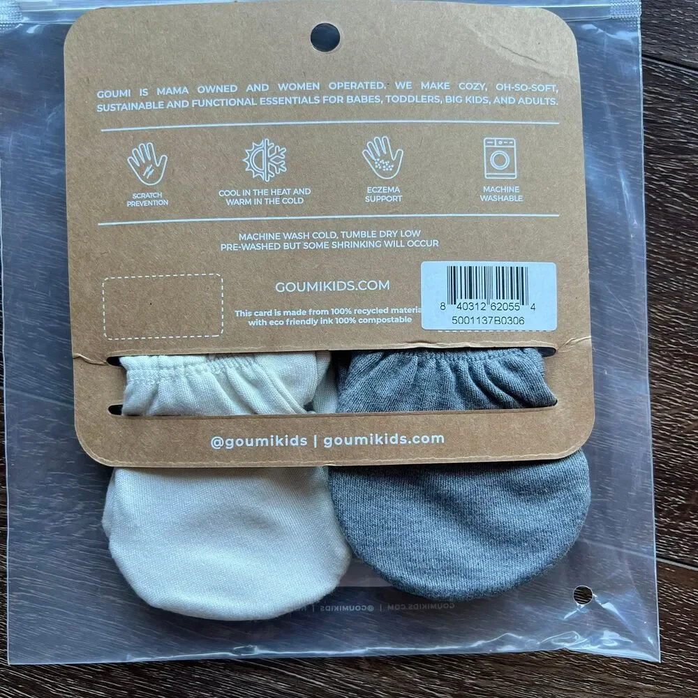NWT Goumi Kids Baby Mitts Set Birch & Boulder SZ 3-6 mo Bamboo Organic Gray